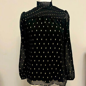 WHITE HOUSE BLACK MARKET long sleeve, sheer, mock neck blouse size XS